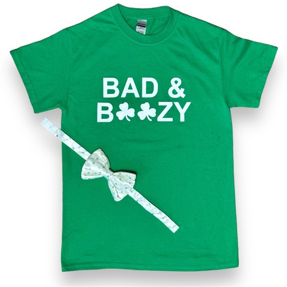 🍀 Bad & Boozy Tee and Clover Bow Tie! 🍀 - Picture 1 of 5